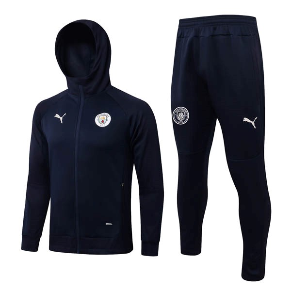 Felpa Cappuccio Set Completo Manchester City 22/23 Blu Oscuro